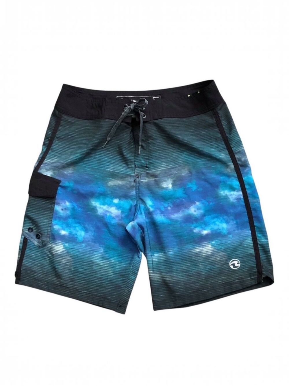Ocean Current Board Shorts Mens 34 Blue Black Surf Swim Beach Pocket Drawstring